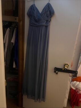 ALFRED SUNG Dusty Blue Maxi Chiffon Gown